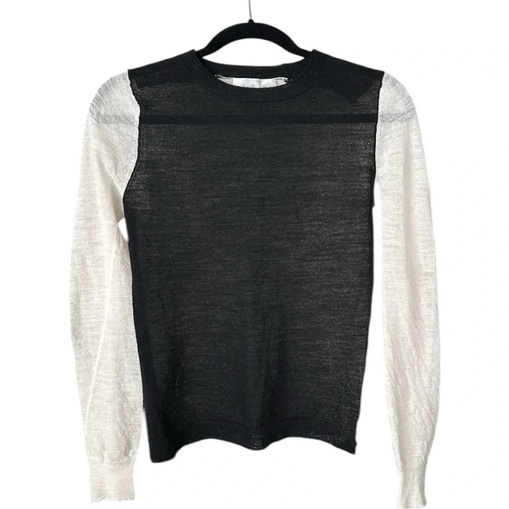 A.L.C. Lightweight Wool Sweater Black Cream Color Block Layer Neutral Size Small